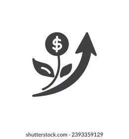 Money tree and arrow vector icon. filled flat sign for mobile concept and web design. Financial growth glyph icon. Investment symbol, logo illustration. Vector graphics