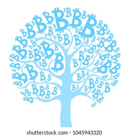 Money Tree Bitcoin. Growing money tree isolated on white background.  Rapid growth of the bitcoin currency. Vector illustration