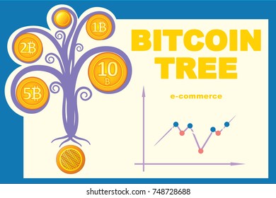 Money Tree Bitcoin Infographics with graph. Presentation template. Vector illustration
