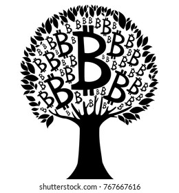 Money tree of bitcoins, isolated on White background. Vector illustration