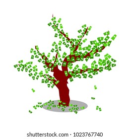 Money tree. Branching tree with dollars instead of leaves. Metaphor of wealth, winning, success in business. Vector illustration