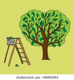 Money tree. Business concept. Hand drawn vector stock illustration.