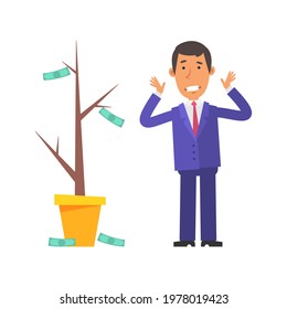 Money Tree. Businessman terrified. Vector characters. Vector Illustration