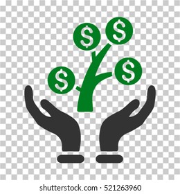 Money Tree Care Hands icon. Vector pictogram style is a flat symbol, color, chess transparent background. Designed for software and web interface toolbars and menus.
