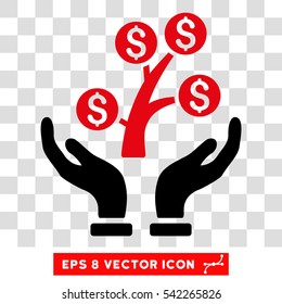 Money Tree Care Hands vector icon. Image style is a flat intensive red and black icon symbol.