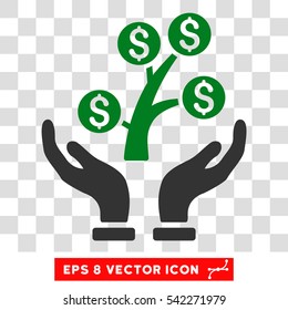 Money Tree Care Hands vector icon. Image style is a flat green and gray pictograph symbol.