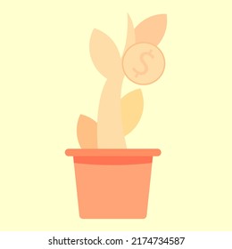 money tree with a coin with a dollar sign in yellow colors