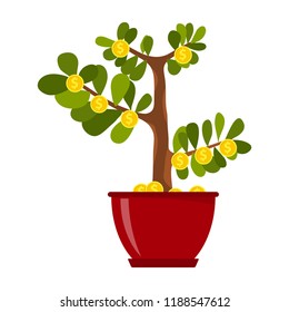 Money Tree. Money tree with coins growing. Vector illustration.