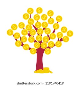 Money Tree. Money tree with coins growing. Vector illustration.