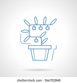 Money tree with coins and leaves in the pot. Financial growth. Blue flat line vector icon. Single web design element for mobile app or website.