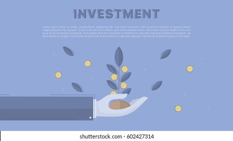 Money Tree. Concept business vector for investing into ideas, creative innovative work, growing business. Flat illustration with thin broken line.