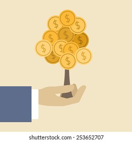 Money tree concept. Flat design stylish. Isolated on color background