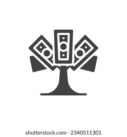 Money tree with dollar bills vector icon. filled flat sign for mobile concept and web design. Money growth glyph icon. Symbol, logo illustration. Vector graphics