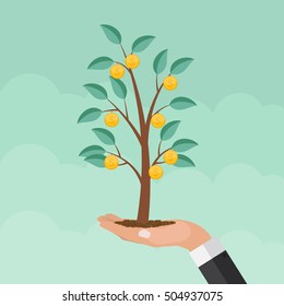 Money Tree, Financial Growth Flat Concept Vector Illustration EPS10