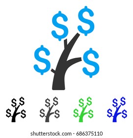 Money Tree flat vector pictograph. Colored money tree gray, black, blue, green icon versions. Flat icon style for web design.