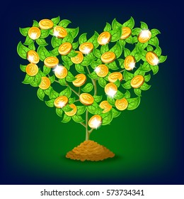 Money tree in the form of heart. Financial growth.