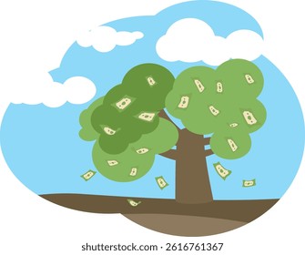 
Money Tree Full of Banknotes Vector Illustration Design. Money grows on trees conceptual illustration 