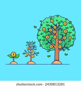 Money Tree Gold Coin Cartoon Vector Icon Illustration. Finance Nature Icon Concept Isolated Premium Vector. Flat Cartoon Style
