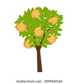 Money tree. Tree with gold coins, vector illustration