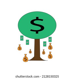 Money tree graphic vector illustration with dollar sign, money falling from the tree