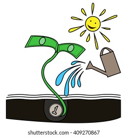Money Tree. Money growing from the coins. Vector illustration