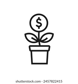 Money tree, money growing, line icon with editable stroke. Finance symbol. Vector illustration.