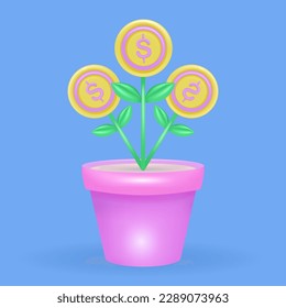 The money tree grows. 3d vector, suitable for presentations and business