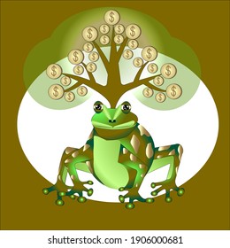 a  money tree grows on the head of a green spotted frog