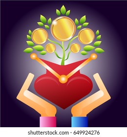 Money Tree. The money tree grows out of the wallet. Illustration of the family budget. Vector illustration. 