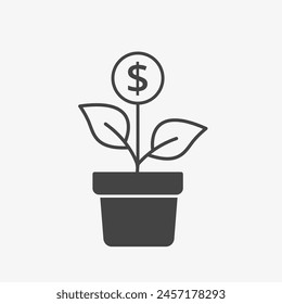 Money tree growth icon. Dollar plant symbol, finance concept. Vector illustration