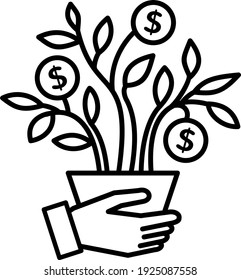 money tree in hand. concept - investment, growth in business. business web icon on a white background. dollar currency