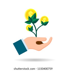 money tree, in hand, flat style vector
