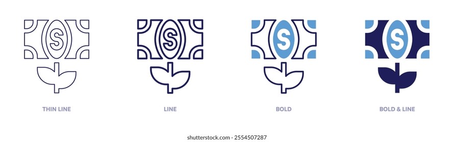 Money tree icon in 4 different styles. Thin Line, Line, Bold, and Bold Line. Duotone style. Editable stroke.