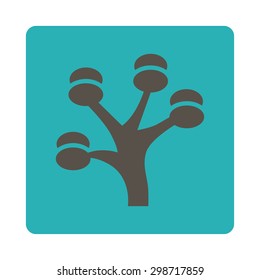 Money Tree icon from Commerce Buttons OverColor Set. Vector style is grey and cyan colors, flat square rounded button, white background.