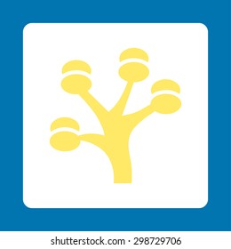 Money Tree icon from Commerce Buttons OverColor Set. Vector style is yellow and white colors, flat square rounded button, blue background.