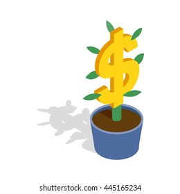Money tree icon in isometric 3d style isolated on white background. Money talisman symbol