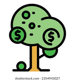 Money tree icon outline vector. Financial work. Rich dream color flat