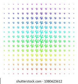 Money Tree icon rainbow colored halftone pattern. Vector money tree objects organized into halftone grid with vertical spectral gradient. Designed for backgrounds, covers and abstraction compositions.