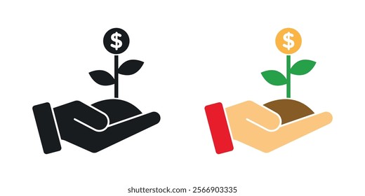 Money tree icon set in black and colored