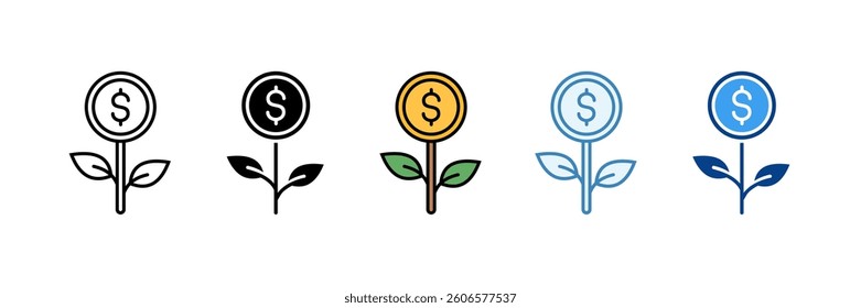 Money Tree Icon Set Multiple Style Collection