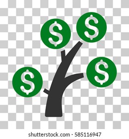 Money Tree icon. Vector illustration style is flat iconic bicolor symbol, green and gray colors, transparent background. Designed for web and software interfaces.
