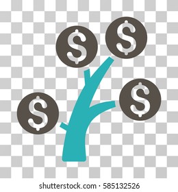 Money Tree icon. Vector illustration style is flat iconic bicolor symbol, grey and cyan colors, transparent background. Designed for web and software interfaces.
