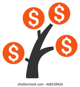 Money Tree icon. Vector style is bicolor flat iconic symbol with rounded angles, orange and gray colors, white background.