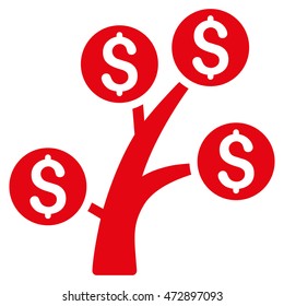 Money Tree icon. Vector style is flat iconic symbol with rounded angles, red color, white background.