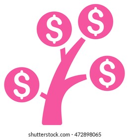Money Tree icon. Vector style is flat iconic symbol with rounded angles, pink color, white background.