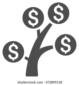 Money Tree icon. Vector style is flat iconic symbol with rounded angles, gray color, white background.