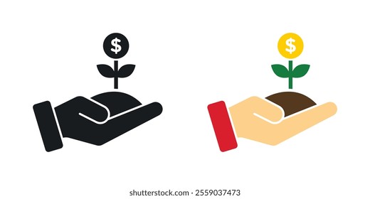 Money tree icons in black and colored version