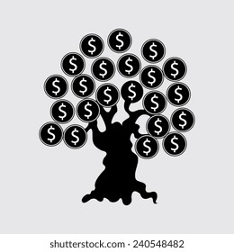 Money tree isolated on White background. illustration  on a grey background
