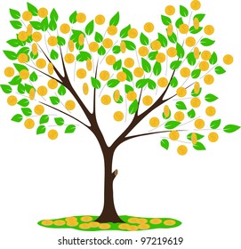 money tree with leaves and dollars vector illustration