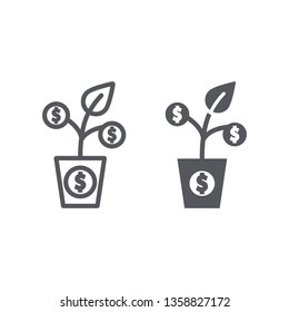 Money tree line and glyph icon, currency and growth, finance plant sign, vector graphics, a linear pattern on a white background, eps 10.